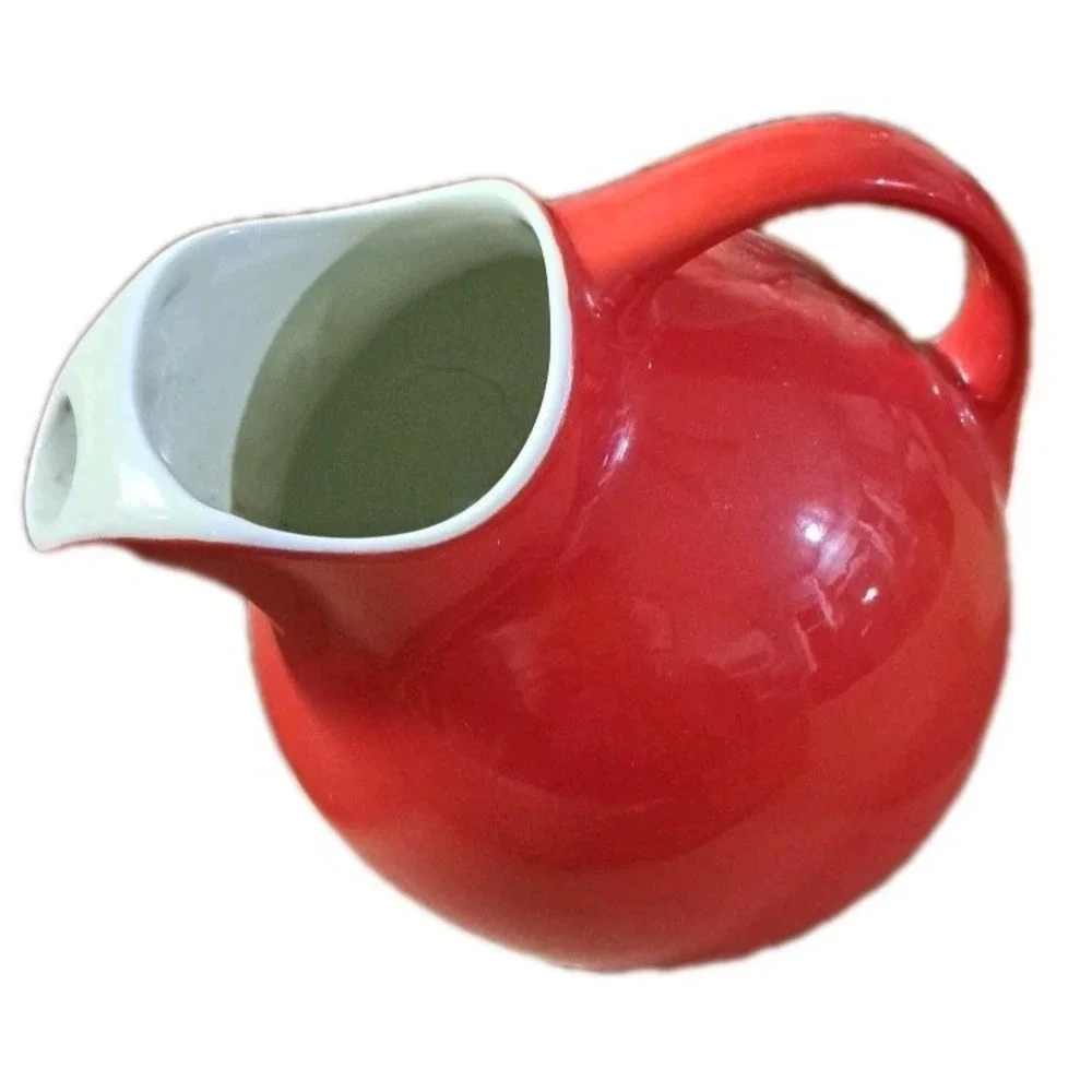 Vintage Hall China Red Chinese Large Ball Jug With Ice‎ Lip